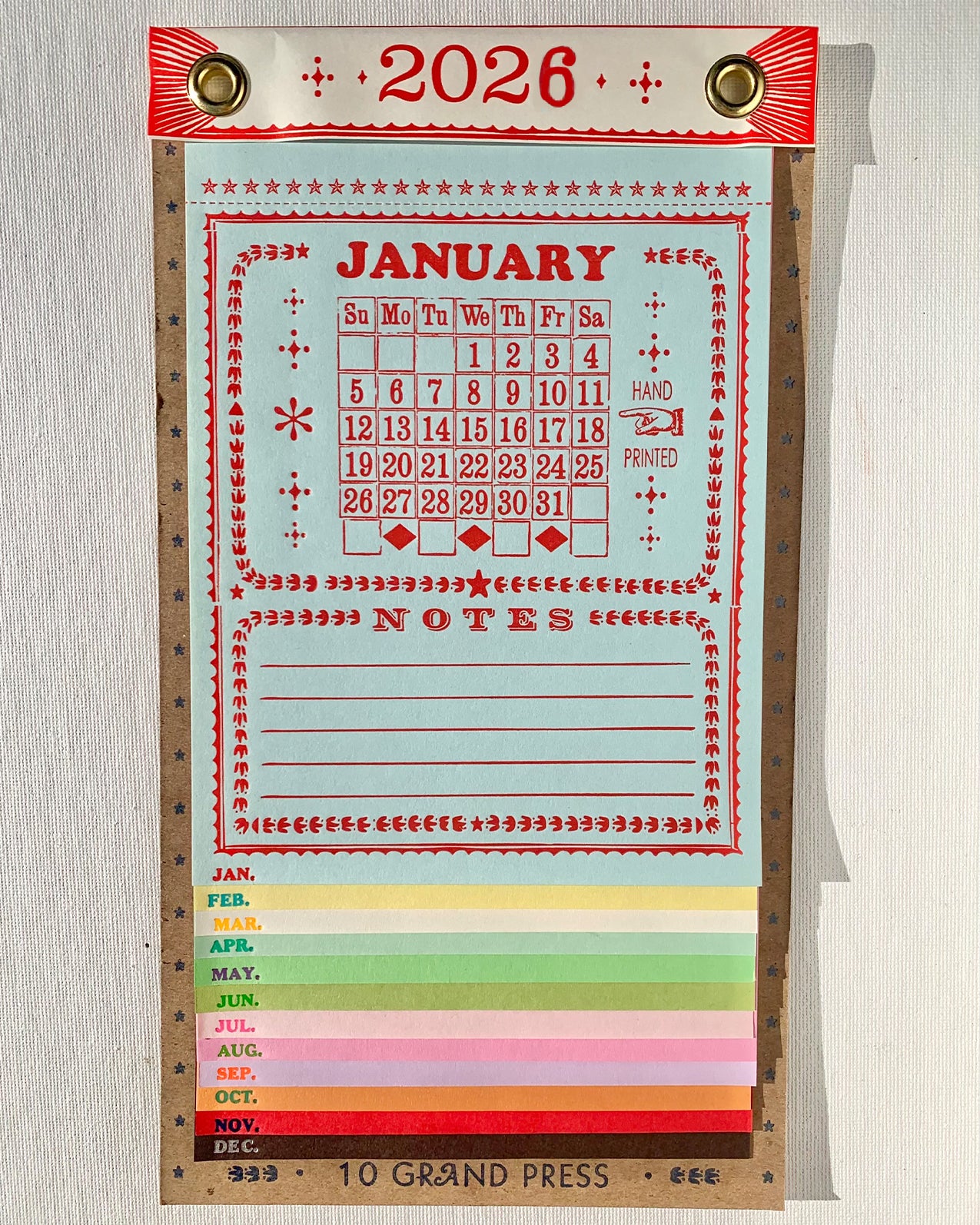 Small Letterpress Calendar for 2026